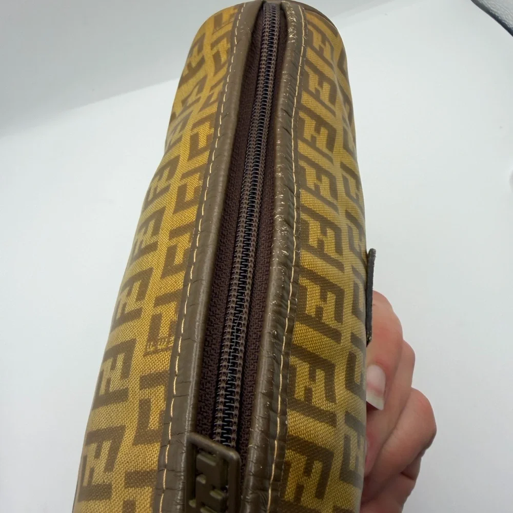 Fendi FF Logo Cosmetic Pouch in Brown and Tan - Picture 7 of 11